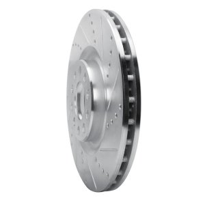 Alfa Romeo Giulia Brake Rotor (1) - Front Right - R1 Concepts - Drilled & Slotted - Silver - `17-`25